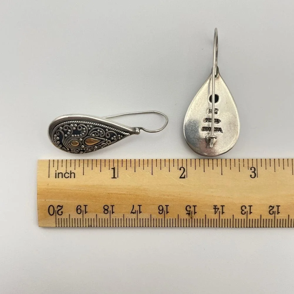 BA Suarti Sterling Silver 18K Gold Bali Teardrop Earrings Designer Balinese